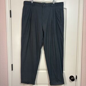Linen Cotton Blend Vintage Baxter Dress Pants Pleated Cuffs Mens Sz 40x32 Blue‎
